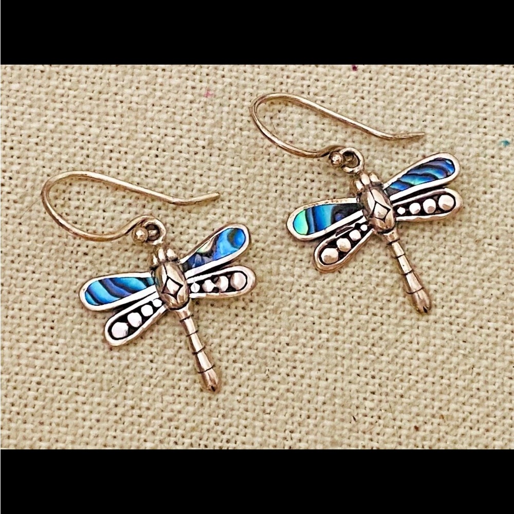 ATI Sterling Silver 925 Abalone Shell
Dragonfly Pierced Earrings